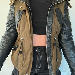 Military Green and Black Leather Jacket